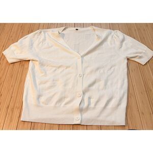 Arach&Cloz Women's Medium Ivory Textured Knit Cardigan Short Sleeve Button Front